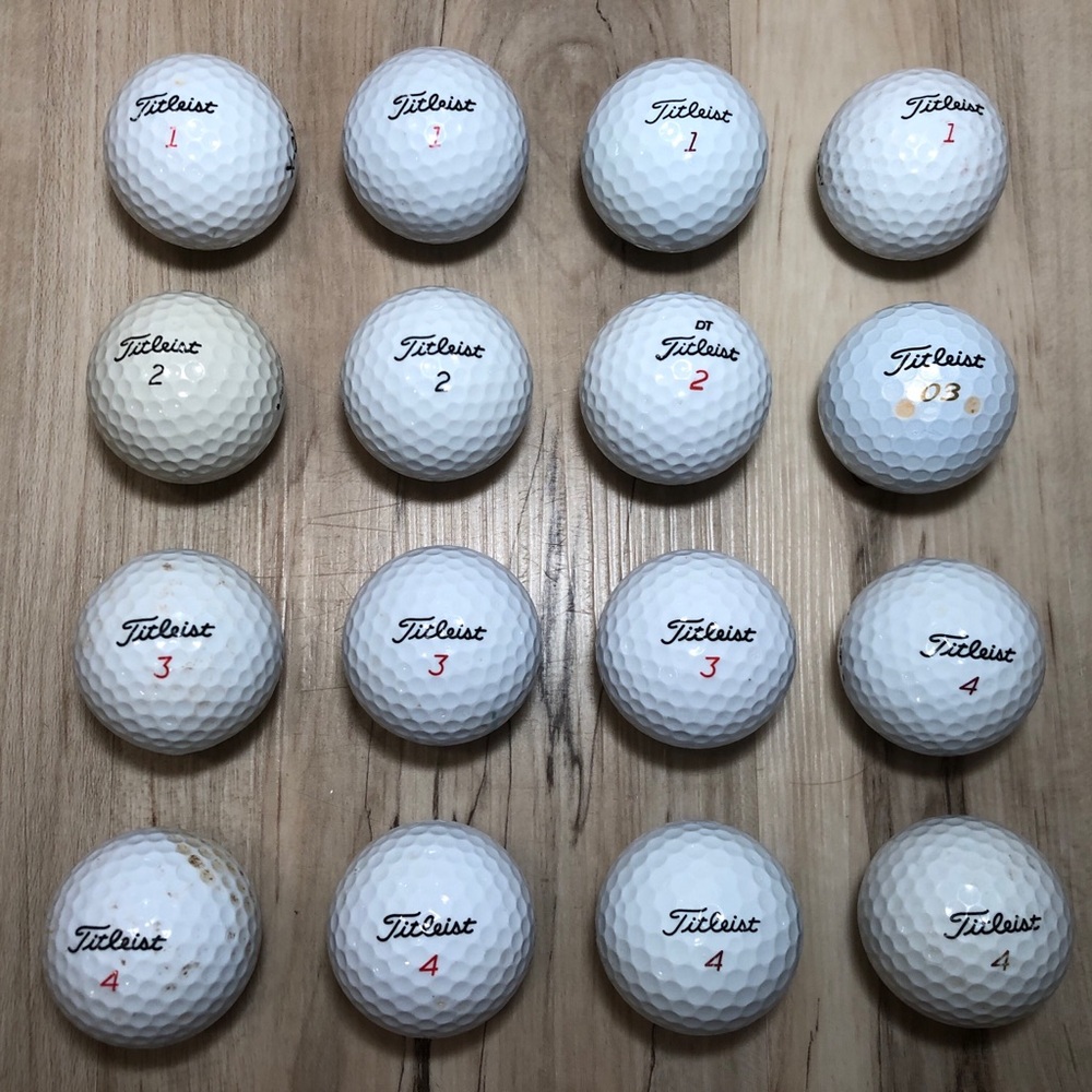 16 Vintage Titleist Golf Balls DT Wound Tour Distance HVC X-Out Used Lot